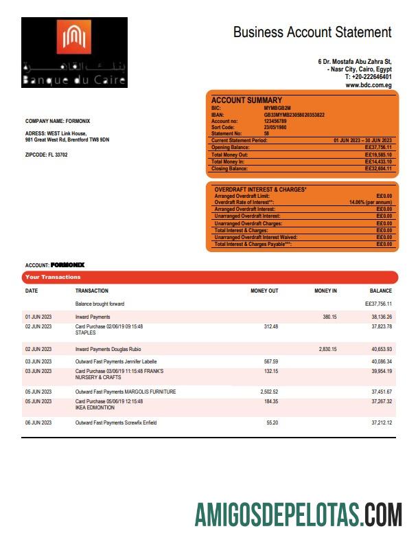 Realistis Banque du Caire Perusahaan rekening laporan Word and PDF templat