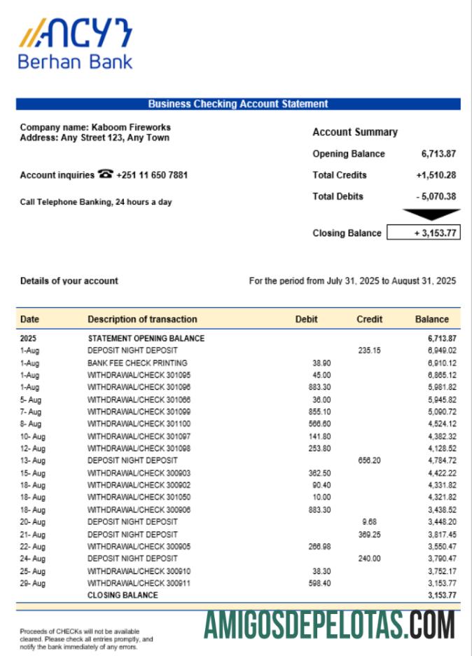 Berhan bank bisnis firm rekening laporan Word snd PDF format templat