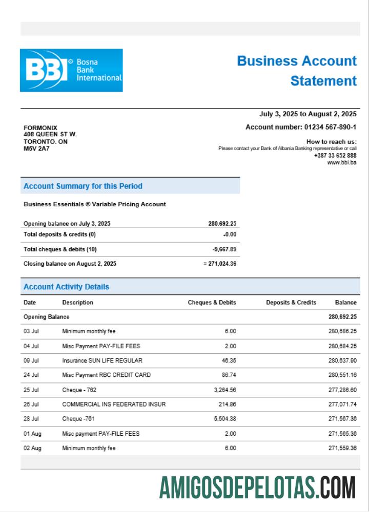 Bosna bank firm rekening laporan Word and PDF format sampel
