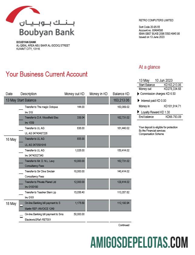 Profesional Boubyan bank enterprise rekening laporan Word and PDF templat