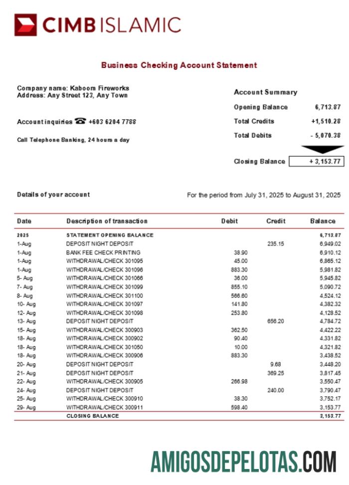 Premium CIMB Islamic Perusahaan checking rekening laporan Word and PDF templat (1)