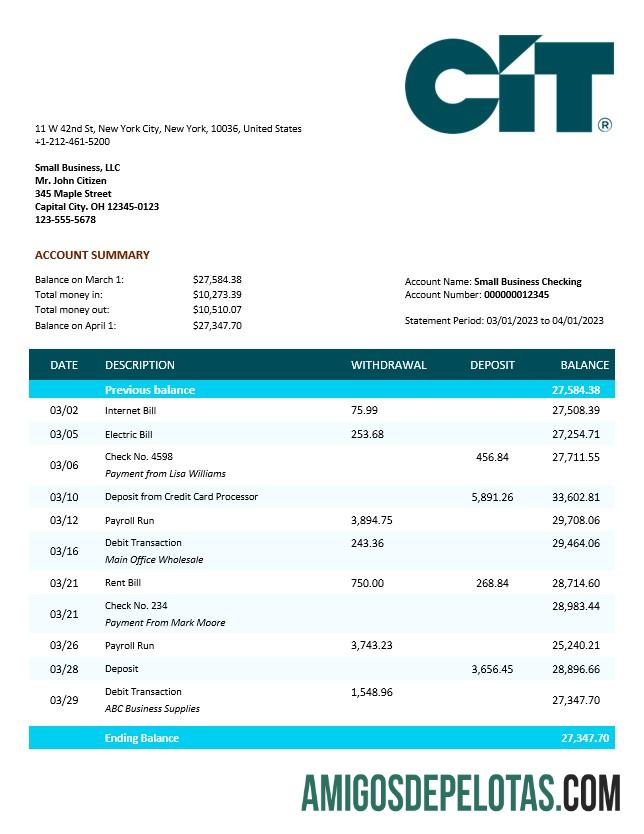 Premium CIT bank bisnis checking rekening laporan Word and PDF templat