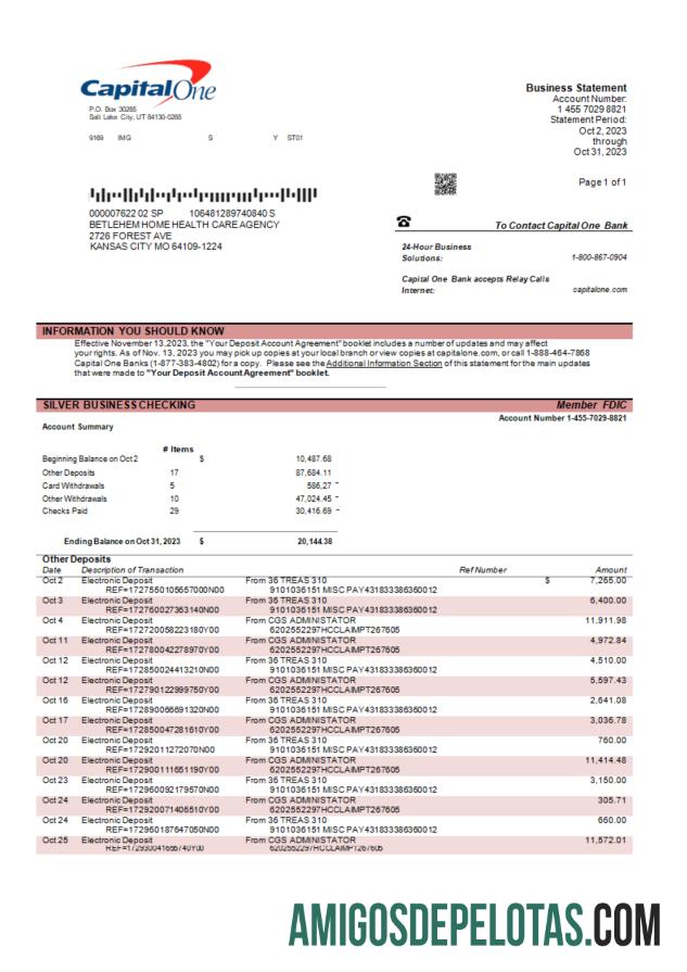 Capital One bank corporate rekening laporan Word and PDF makering