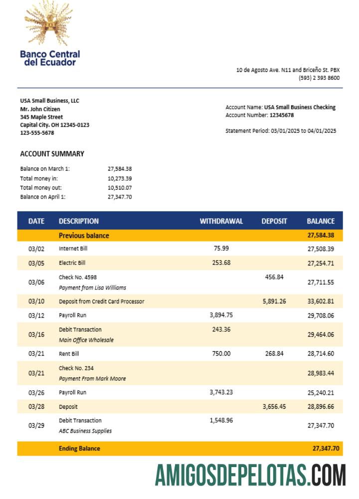 Central bank of Ekuador bisnis bank laporan Word and PDF format makering