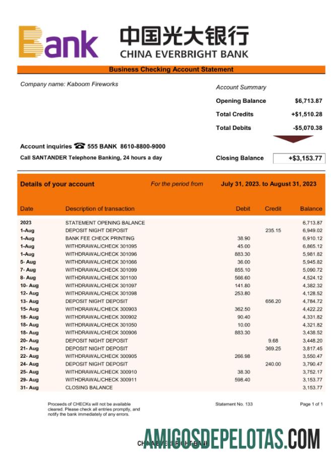 Dapat Diedit Tiongkok Everbright bank firm rekening laporan Word and PDF templat