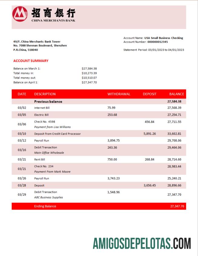 Premium Tiongkok Merchants bank firm rekening laporan Word and PDF templat