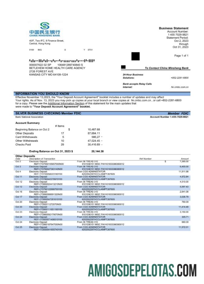 Dapat Diedit Tiongkok Minsheng bank firm rekening laporan Word and PDF templat