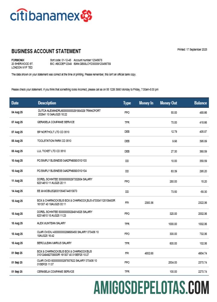 Citibanamex bank bisnis firm rekening bank laporan Word and PDF format (1) templat