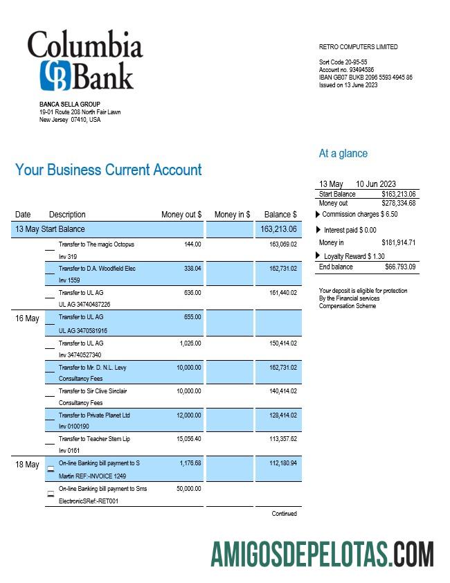 Profesional Columbia bank enterprise rekening laporan Word and PDF templat