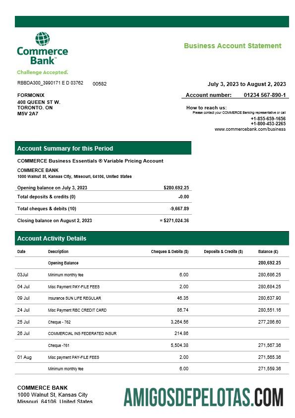 Dapat Diedit Commerce bank firm rekening laporan Word and PDF templat
