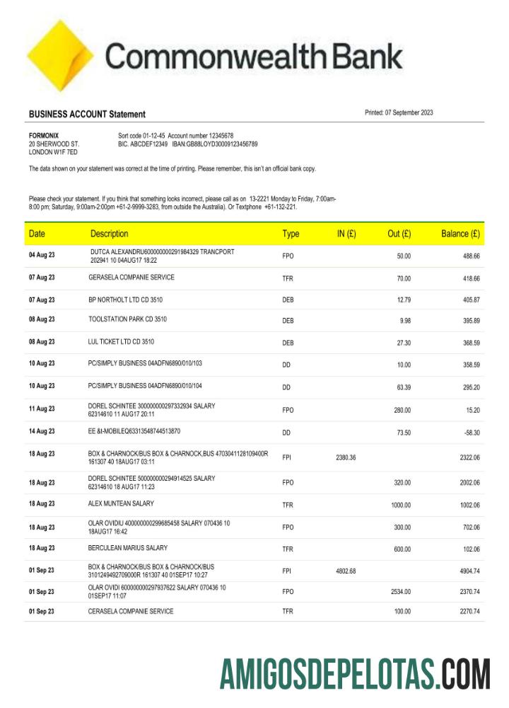 Premium Commonwealth bank enterprise rekening laporan Word and PDF templat
