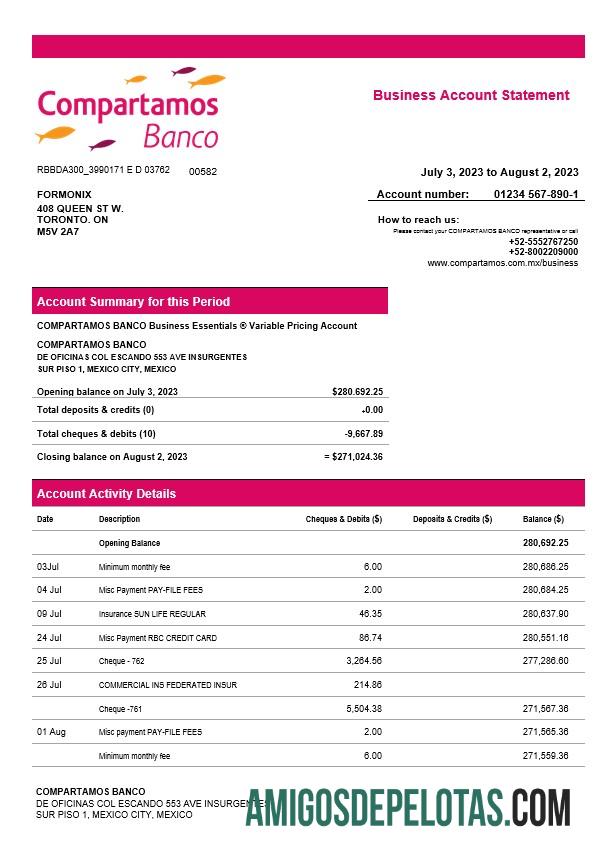Profesional Compartamos Banco organization rekening laporan Word and PDF templat