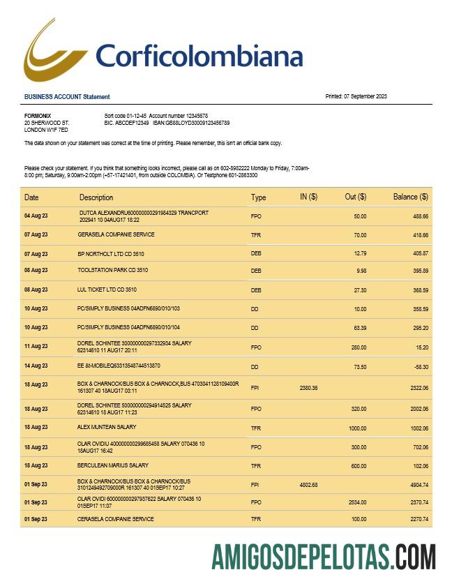 Premium Corficolombiana bank bisnis checking rekening laporan Word and PDF templat