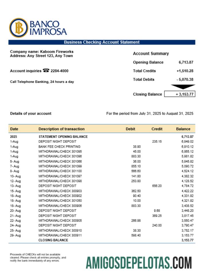 Berkualitas Costa Rican Banco Improsa bank firm rekening laporan Word and PDF templat