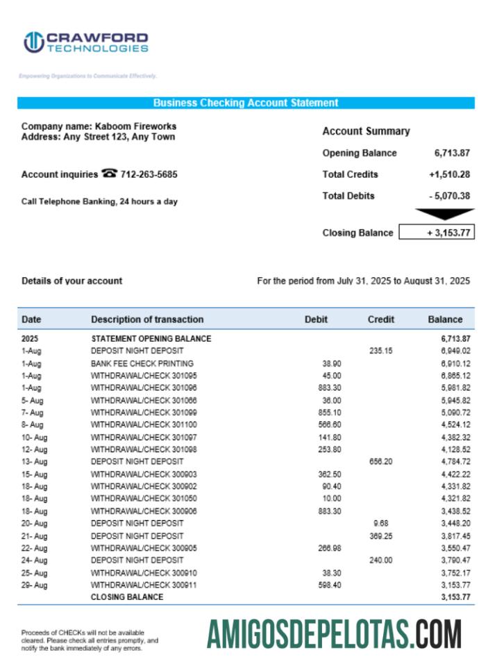 Crawford Technologies bisnis firm rekening laporan Word snd PDF format makering