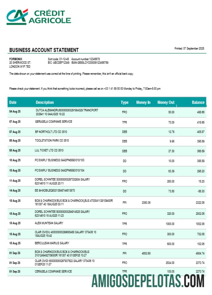 Dapat Diedit Credite Agricole Perusahaan checking rekening laporan Word and PDF templat