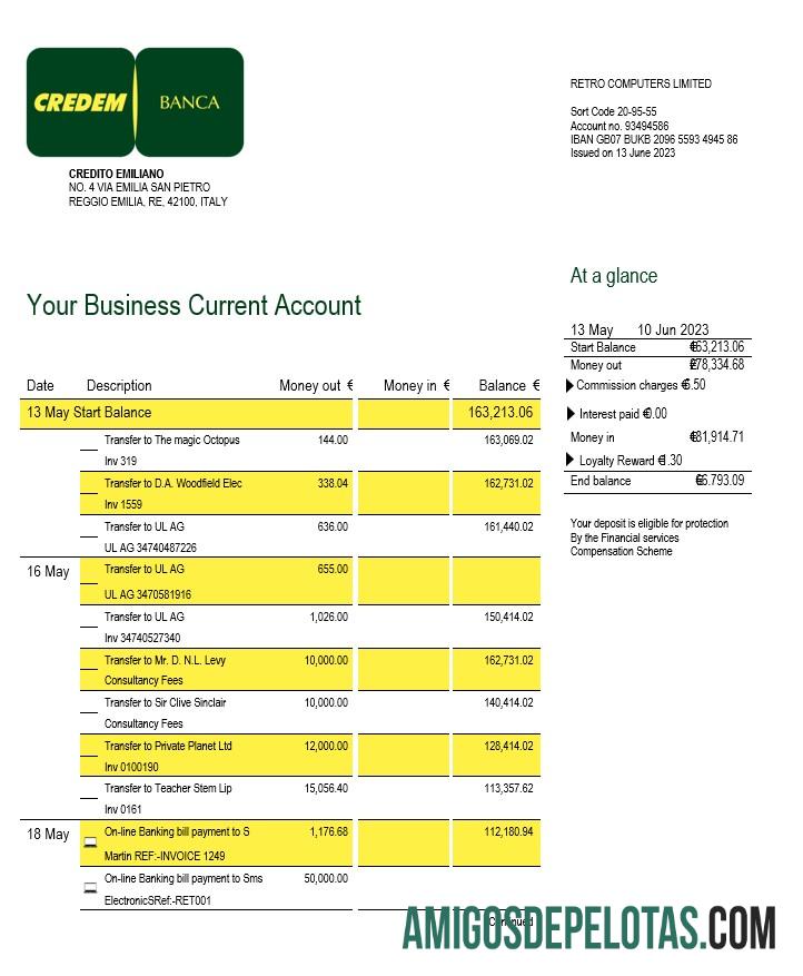 Berkualitas Credito Emiliano firm rekening laporan Word and PDF templat