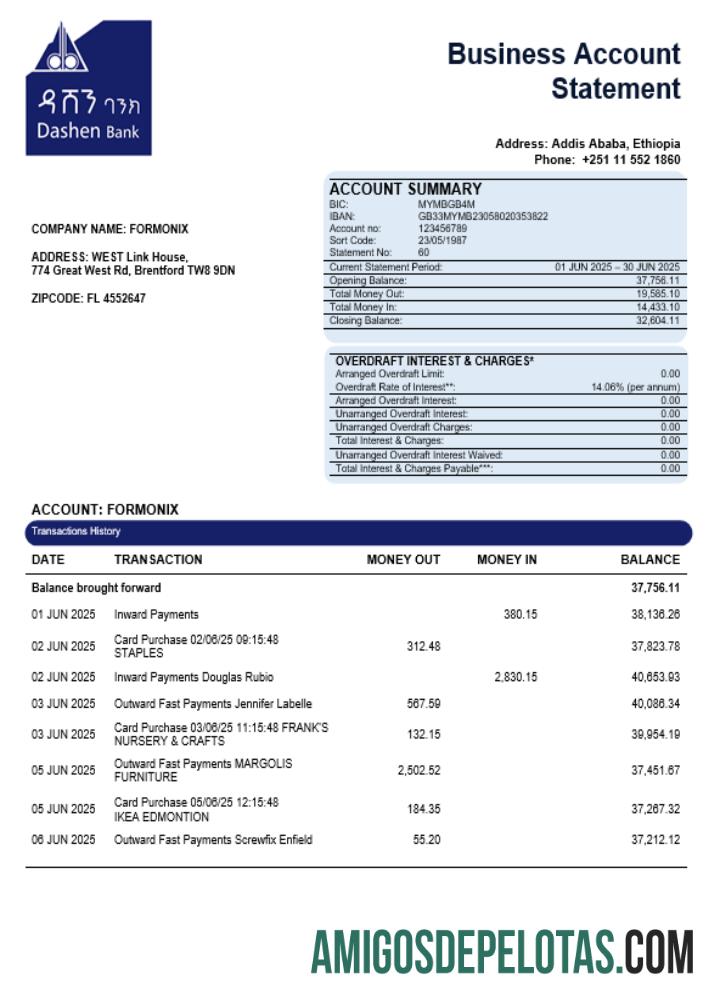 Dashen bank Perusahaan laporan Word and PDF format pratinjau