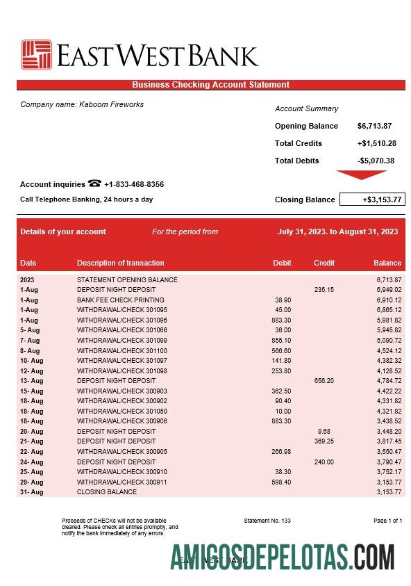 Berkualitas East West bank firm rekening laporan Word and PDF templat