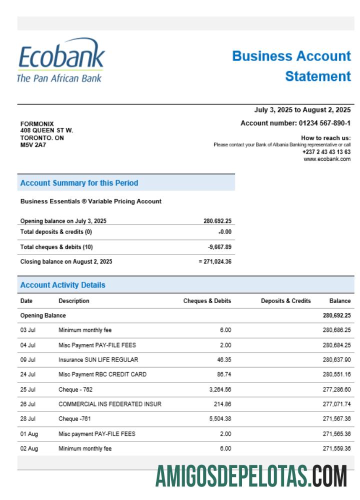Ecobank organization checking rekening laporan Word and PDF format desain