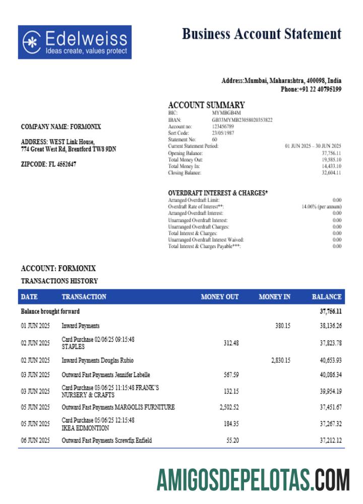 Realistis Edelweiss enterprise rekening laporan Word and PDF templat