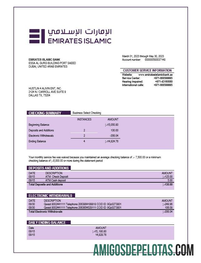 Realistis Emirates Islamic bank firm rekening laporan Word and PDF templat