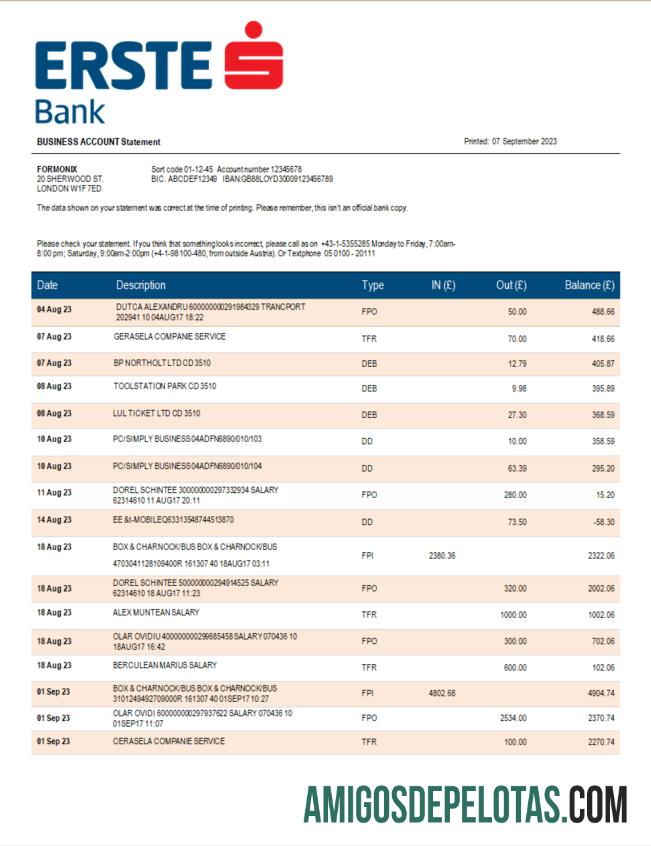Profesional Erste bank firm checking rekening laporan Word and PDF templat