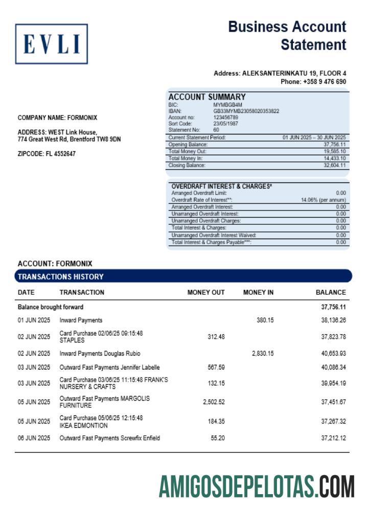 Premium Evli bank PLC enterprise rekening laporan Word and PDF templat