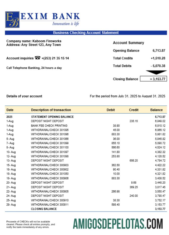 Premium Exim bank bisnis rekening laporan Word and PDF templat