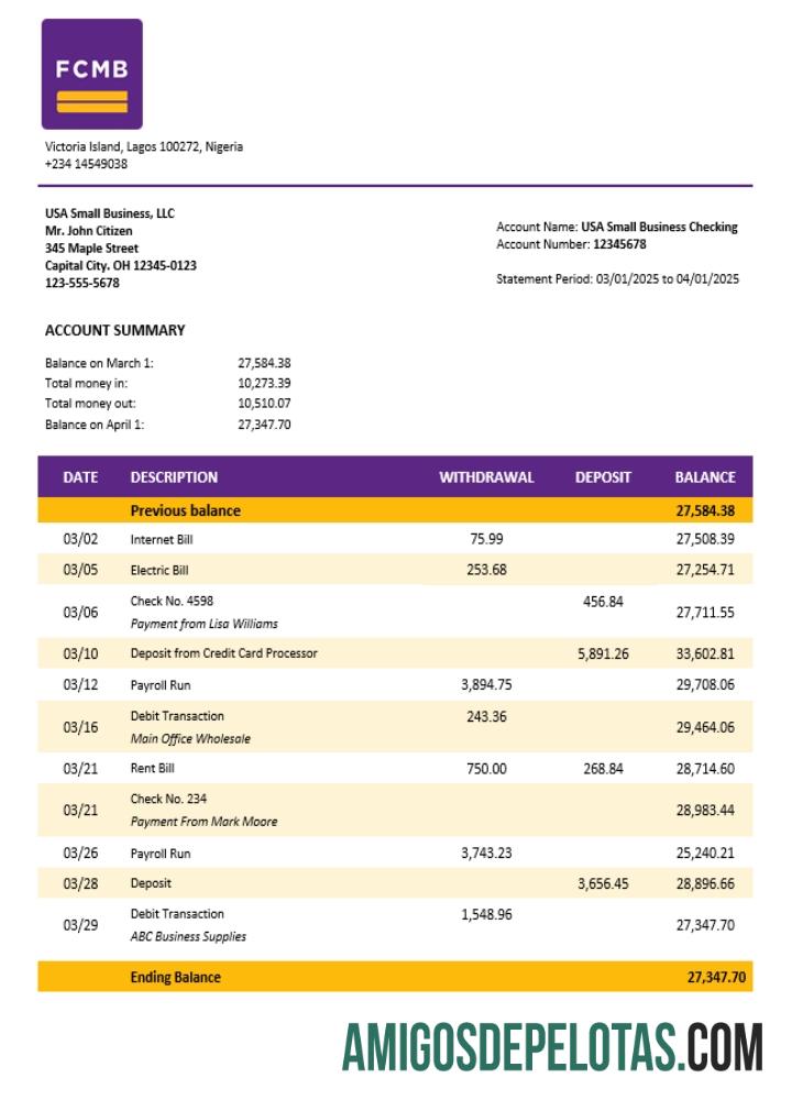 Premium FCMB organization checking rekening laporan Word and PDF templat (1)