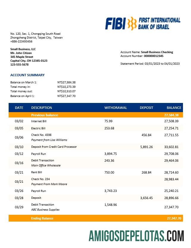 FIBI bank enterprise rekening laporan Word and PDF templat templat