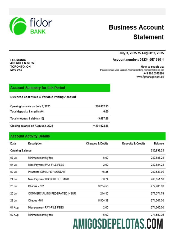 Fidor bank bisnis firm rekening laporan Word snd PDF format desain