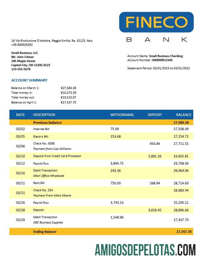 Berkualitas Finecobank Perusahaan rekening laporan Word and PDF templat
