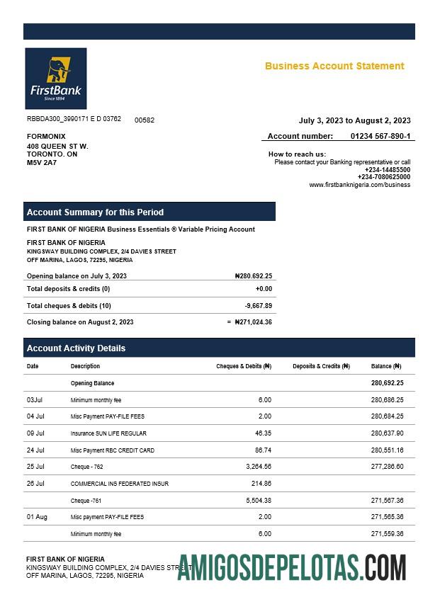 Realistis First bank of Nigeria firm rekening laporan Word and PDF templat