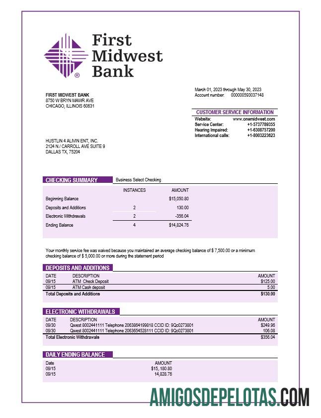 Profesional First Midwest bank Perusahaan rekening laporan Word and PDF templat
