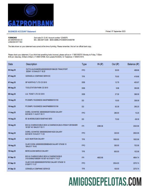 Berkualitas Gazprombank firm rekening laporan Word and PDF templat