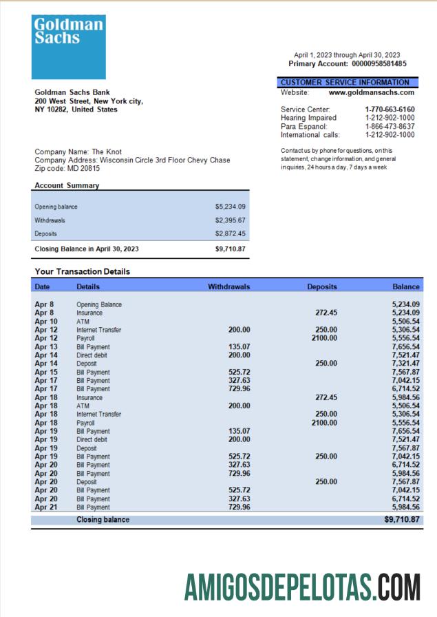 Premium Goldman Sachs bank organization rekening laporan Word and PDF templat