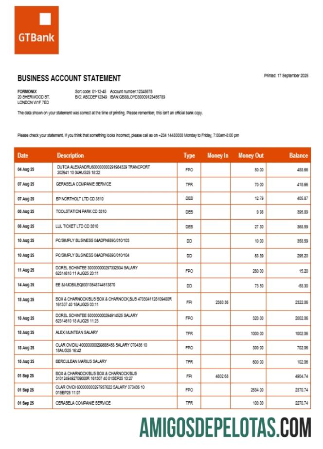 Guaranty Trust enterprise rekening laporan Word and PDF format (1) sampel