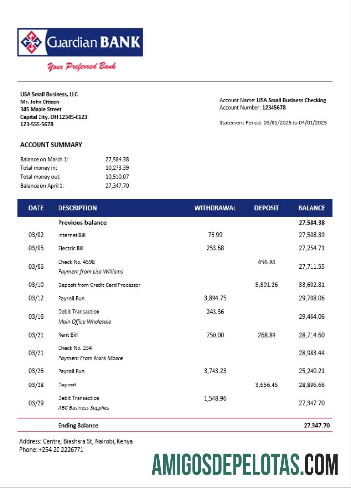 Profesional Guardian firm rekening laporan Word and PDF templat (1)