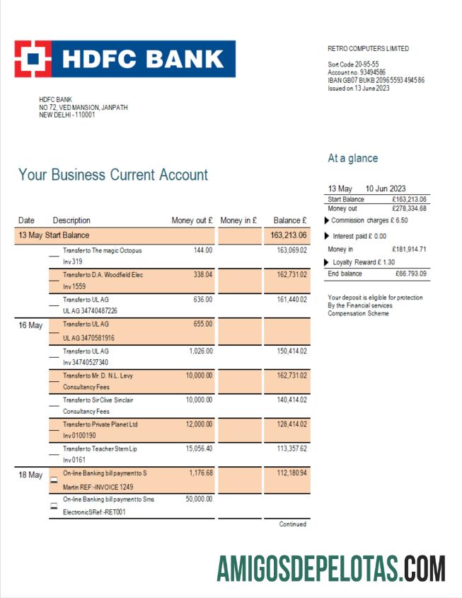 Dapat Diedit HDFC bank firm rekening laporan Word and PDF templat