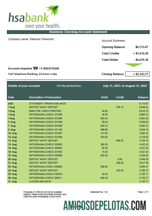 Dapat Diedit HSA bank enterprise rekening laporan Word and PDF templat