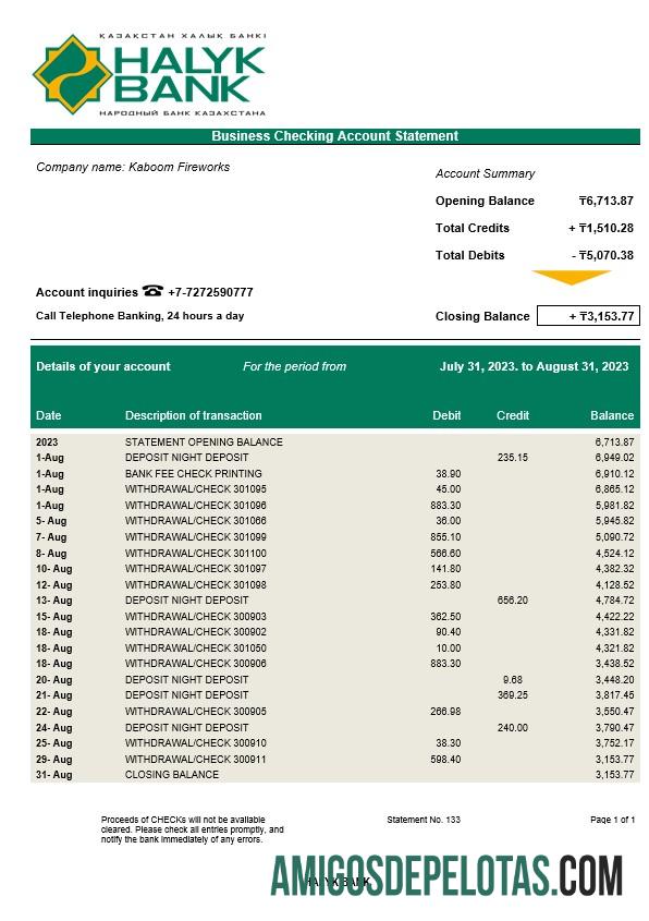 Premium Halyk bank organization rekening laporan Word and PDF templat