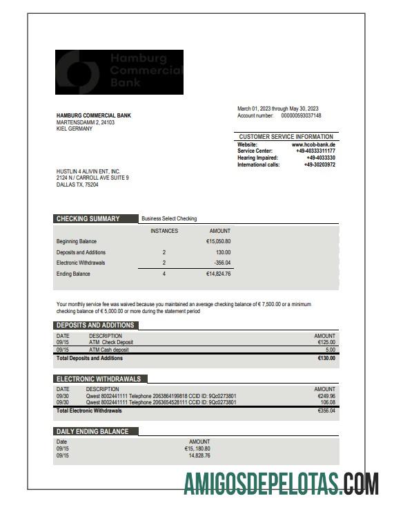 Realistis Hamburg komersial bank enterprise rekening laporan Word and PDF templat