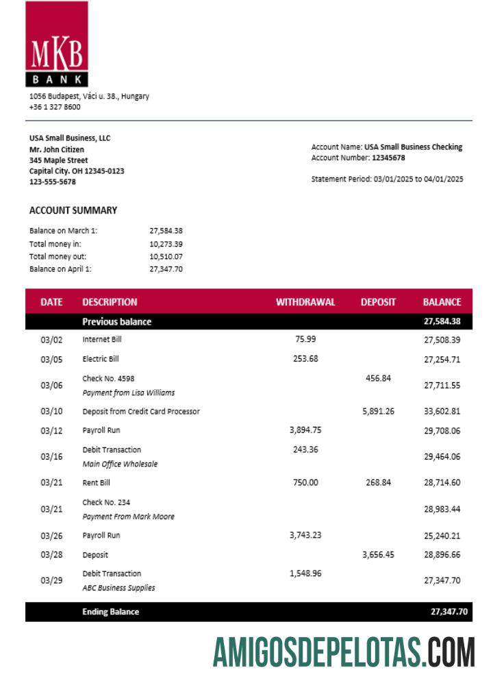 Profesional Hungaria MKB bank bisnis rekening laporan Word and PDF templat