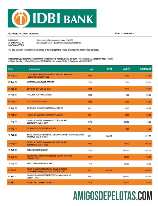 Premium IDBI bank enterprise rekening laporan Word and PDF templat