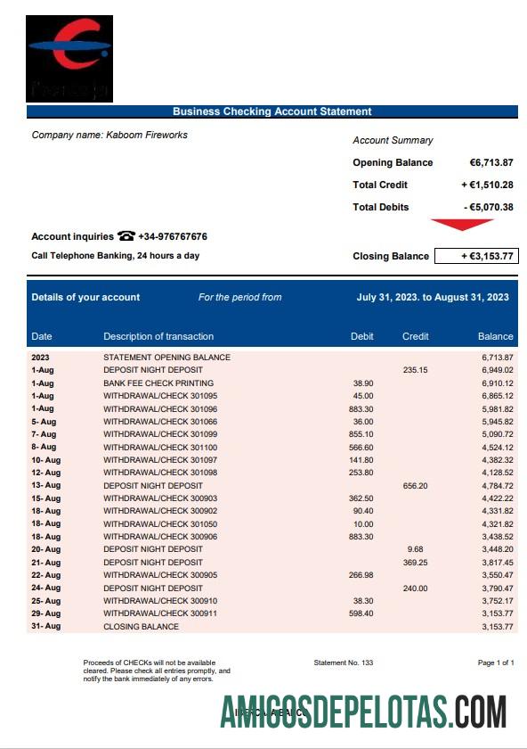 Premium Ibercaja bank firm rekening laporan Word and PDF templat
