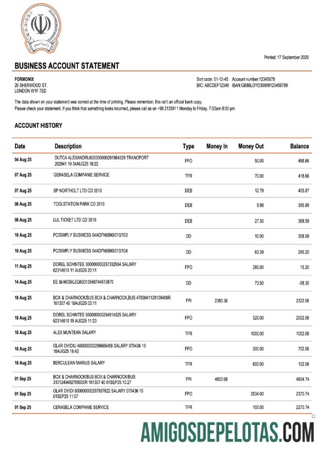 Premium Iran bank Sepah bank enterprise rekening laporan Word and PDF templat