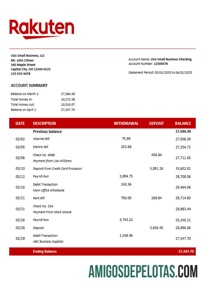 Profesional Jepang Rakuten bisnis rekening laporan Word and PDF templat