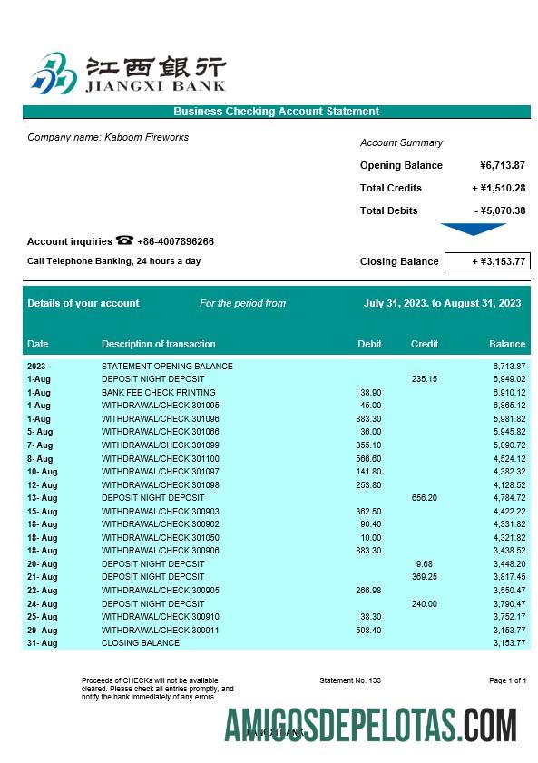 Berkualitas Jiangxi bank bisnis checking rekening laporan Word and PDF templat