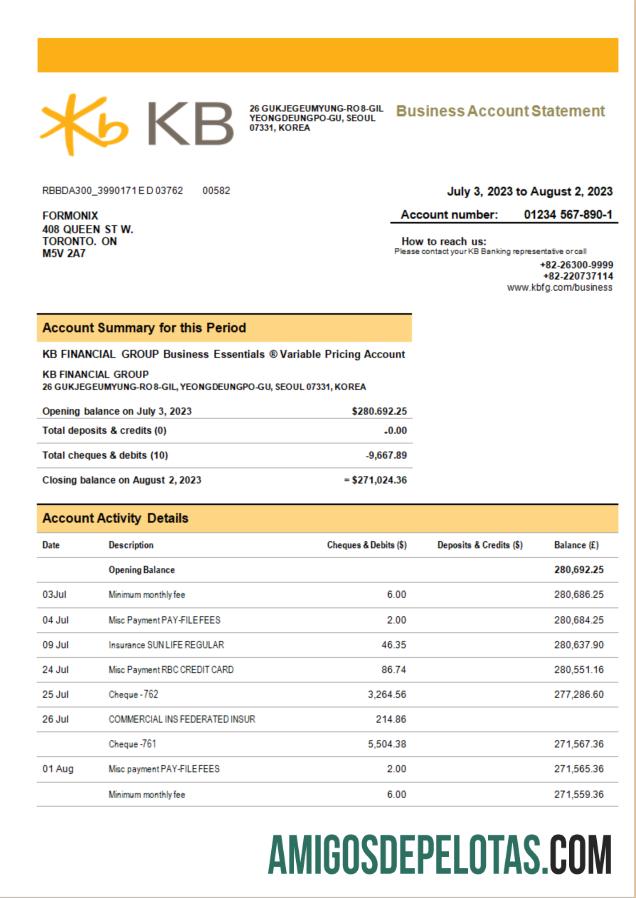 Profesional KB Financial Group bank Perusahaan checking rekening laporan Word and PDF templat